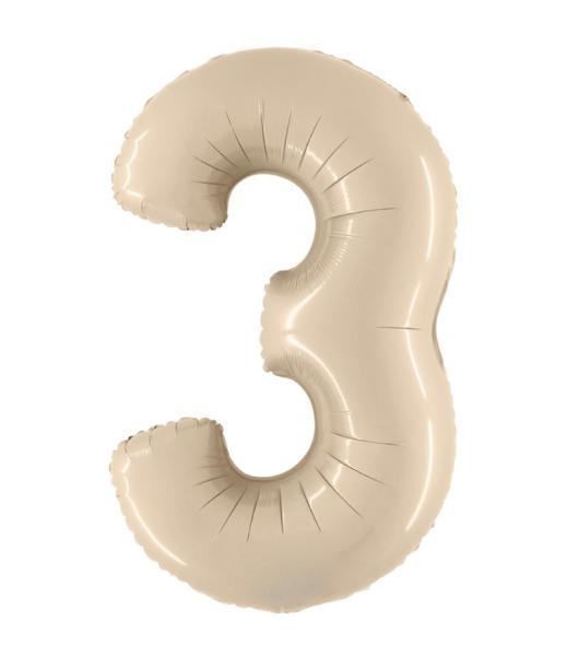 Folienballon - Zahl 3: Creme - ø 102cm